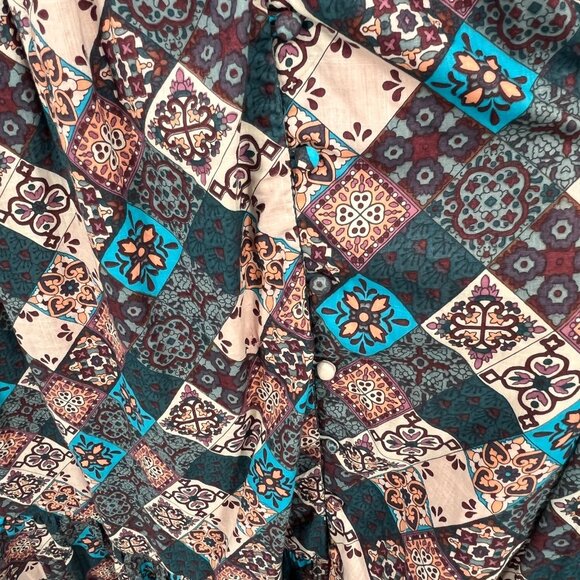 Anthropologie The Peregrine Midi Dress Size L Smocked Ruffle Cotton Tiered - Picture 4 of 14